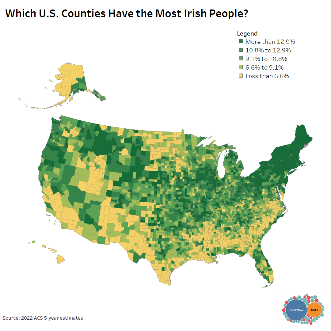 Which U.S. Counties Have the Most People with Irish Ancestry