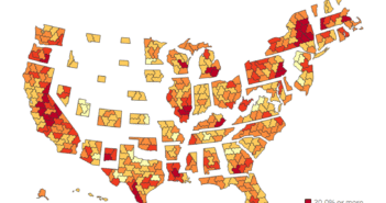 How Reliant Are America’s Congressional Districts on SNAP? A U.S. hex map showing the percentage of households receiving SNAP or food stamp benefits by congressional district. Dark red districts have 20% or more households receiving benefits, while yellow areas have less than 5%. Nationwide, 11.8% of households—about 15.6 million—receive SNAP assistance. High-dependency districts cluster in the rural South, parts of the Midwest, and major urban centers, while lower rates appear across much of the Midwest and Mountain West. Data come from the 2024 American Community Survey.